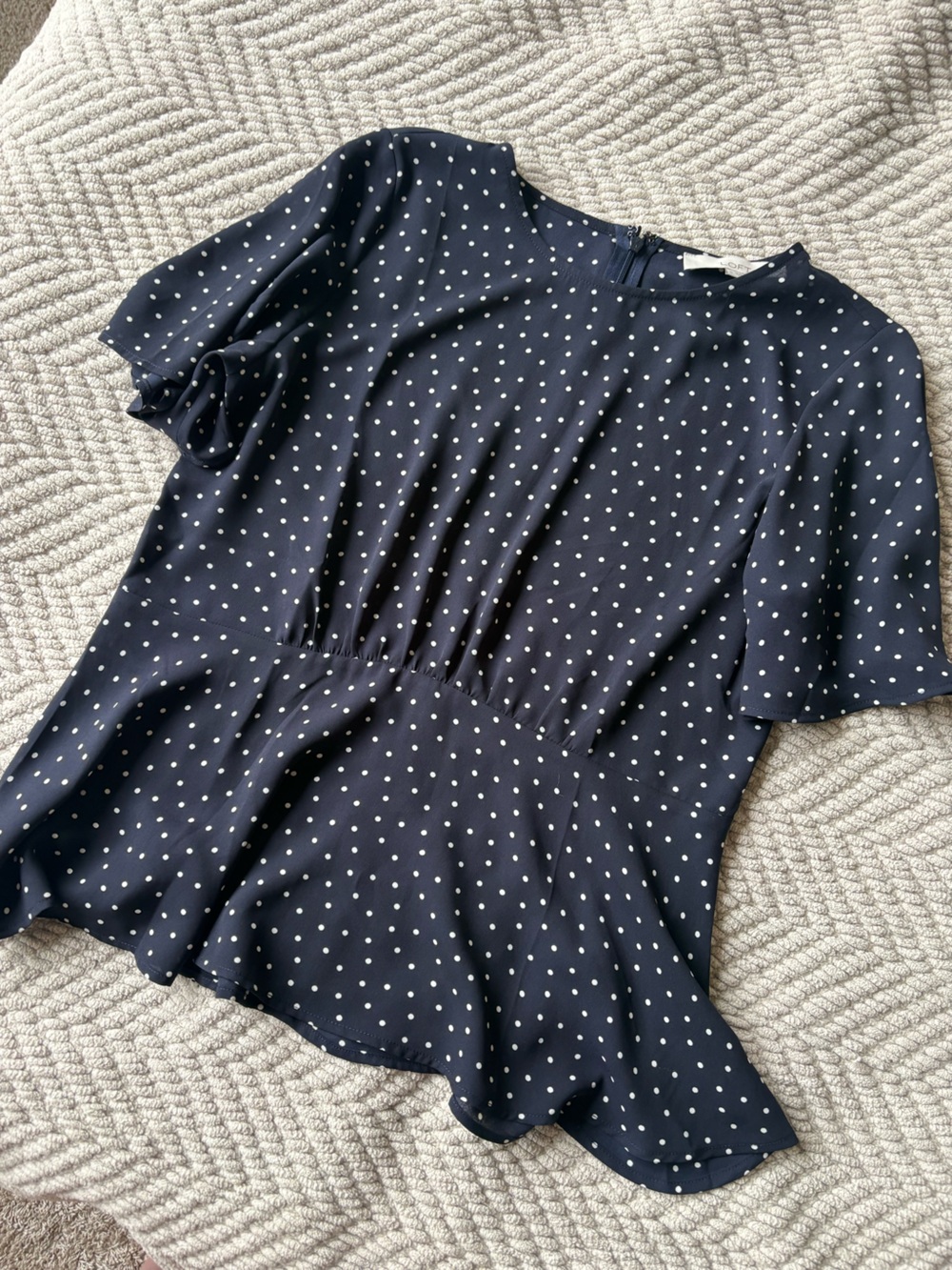 LOFT Navy Polka Dot Peplum Blouse